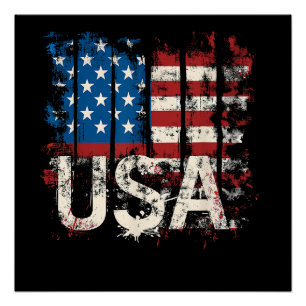 Poster Drapeau américain rétro 4 juillet