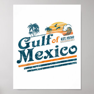 Poster Drapeau Américain Retro Vintage Golfe Du Mexique 1