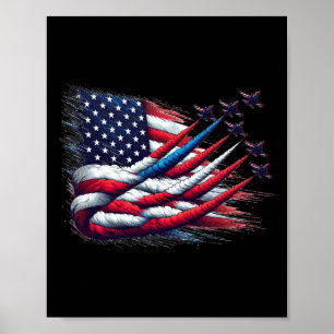 Poster Drapeau américain rouge blanc bleu Jets de combat