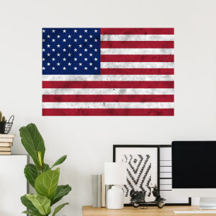 Poster drapeau américain rouge vintage bleu Amérique patr