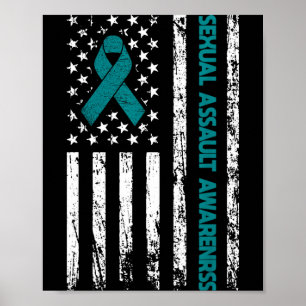 Poster Drapeau américain Ruban sarcelle de sensibilisatio