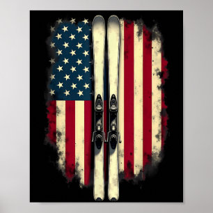Poster Drapeau américain skieur de ski alpin
