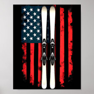 Poster Drapeau américain skieur de ski alpin Drapeau amér