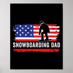 Poster Drapeau américain Snowboard Papa Snowboard Sports