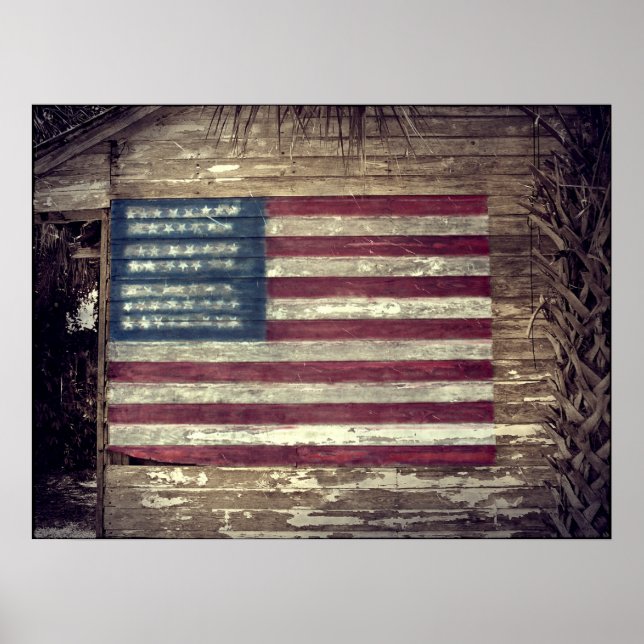 Poster Drapeau américain sur la construction (Devant)