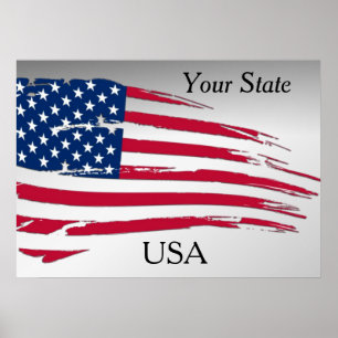 Poster Drapeau américain tatoué Votre Etat USA