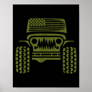 Poster Drapeau américain tout-terrain forêt 4x4 aventure