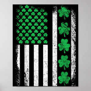 Poster Drapeau américain trèfles irlandais hommes jour de