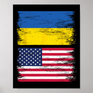 Poster Drapeau américain ukrainien Ukraine États-Unis Amé