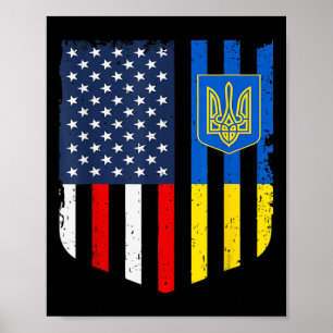 Poster Drapeau Américain Ukrainien Ukraine États-Unis Amé
