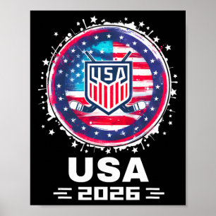Poster Drapeau américain Usa 2026 Hockey Femmes Hommes En