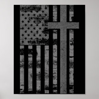 Poster Drapeau américain Usa Croix de foi chrétienne Patr