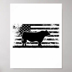 Poster Drapeau américain Usa - Vache américaine Angus noi