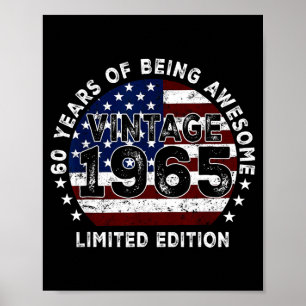 Poster Drapeau Américain Vintage 1965 60e Anniversaire 60