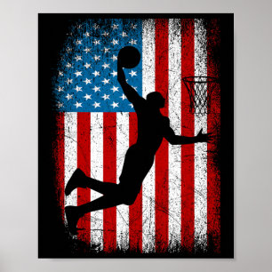 Poster Drapeau américain Vintage Basketball 4e de