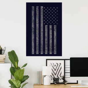 Poster Drapeau américain Vintage bleu foncé USA