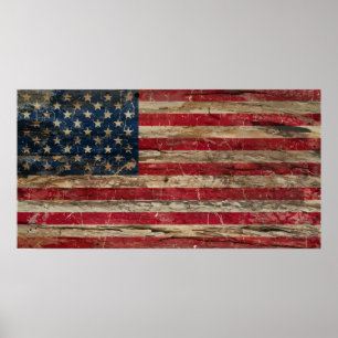 Poster Drapeau américain vintage en bois