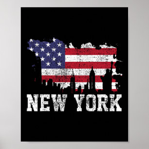 Poster Drapeau américain vintage New York City Nyc Skylin