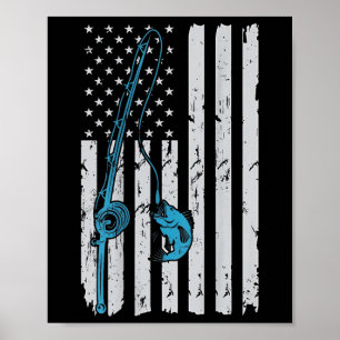 Poster Drapeau américain vintage pêche pêcheur patriotiqu