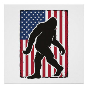 Poster Drapeau américain vintage silhouette Bigfoot vecte