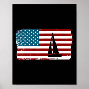 Poster Drapeau américain Voile Cadeau de bateau mignon