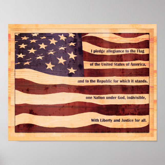 Poster Drapeau ancien avec gage d'allégeance en bois (Devant)