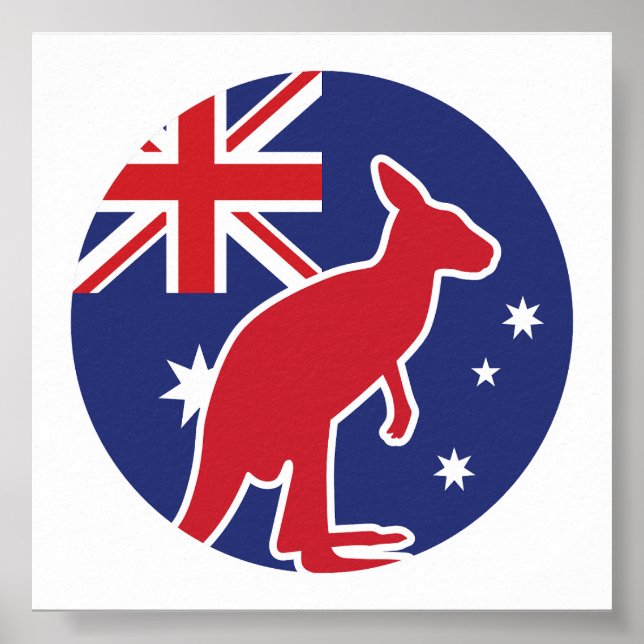 Poster Drapeau animal national australien de Kangaroo (Devant)