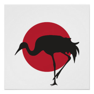 Poster Drapeau animal national japonais de la grue japona