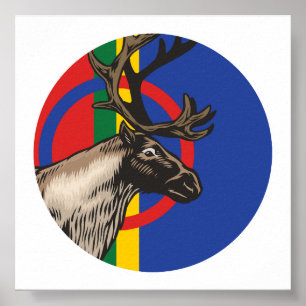 Poster Drapeau animal national Sami Reindeer