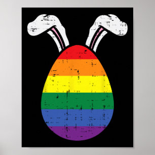 Poster Drapeau Arc-en-ciel Œuf Lapin Oreilles Fierté Gay