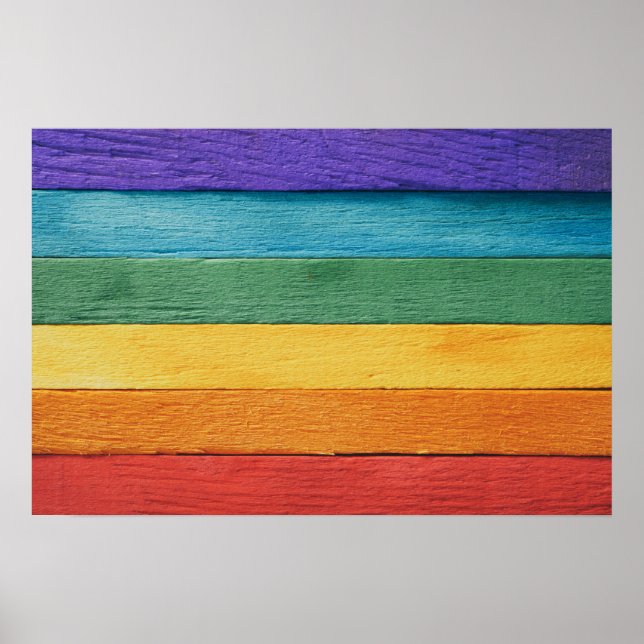 Poster Drapeau arc-en-ciel texturé en bois (Devant)