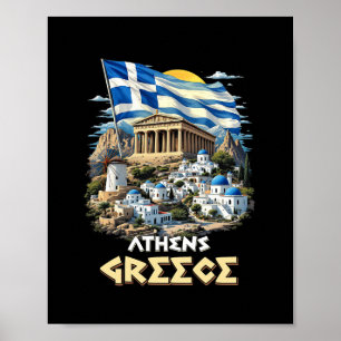 Poster Drapeau Athènes Grèce Athènes Souvenir Voyage Vaca