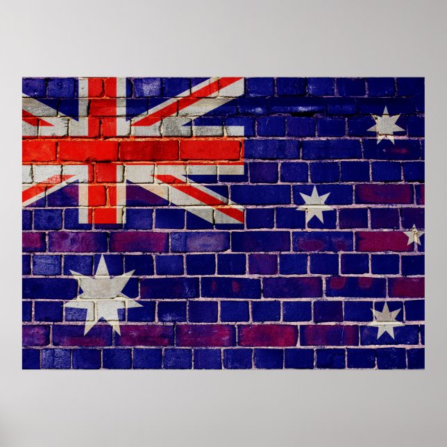 Poster Drapeau australien sur un mur de briques (Devant)