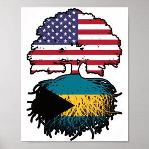 Poster Drapeau bahaméen américain USA Tree Roots