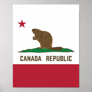 Poster Drapeau Beaver Canada Republic California
