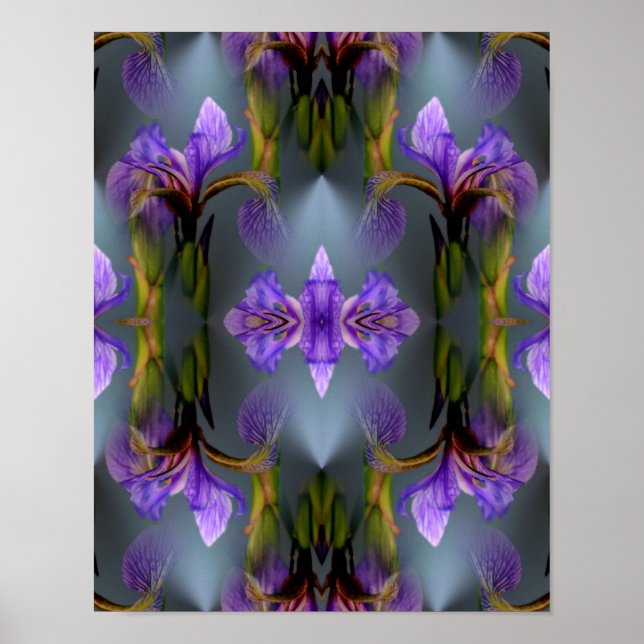 Poster Drapeau Bleu Iris Fleur Abstraite Nature Art (Devant)