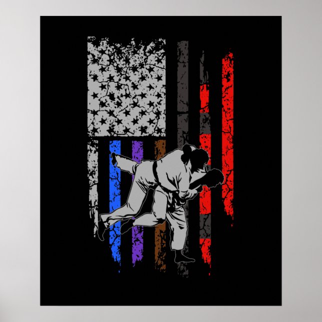 Poster Drapeau brésilien Jiu Jitsu Classement Étoiles et  (Devant)