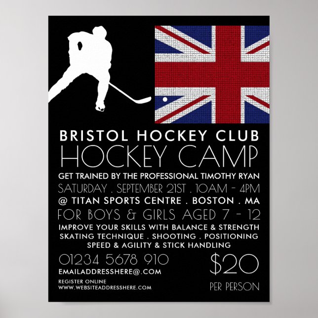Poster Drapeau britannique, Joueur de hockey, Publicité d (Devant)