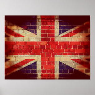 Poster Drapeau BRITANNIQUE vintage sur un mur de briques