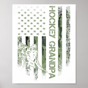 Poster Drapeau Camo Américain vintage Fier Hockey Grandpa