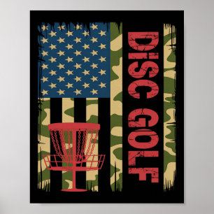 Poster Drapeau Camo Disc Golf Usa - Joueur de Frolf Patri