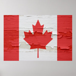 Poster Drapeau canadien peinture Patinée