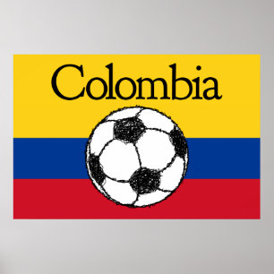 Poster Drapeau colombien avec football