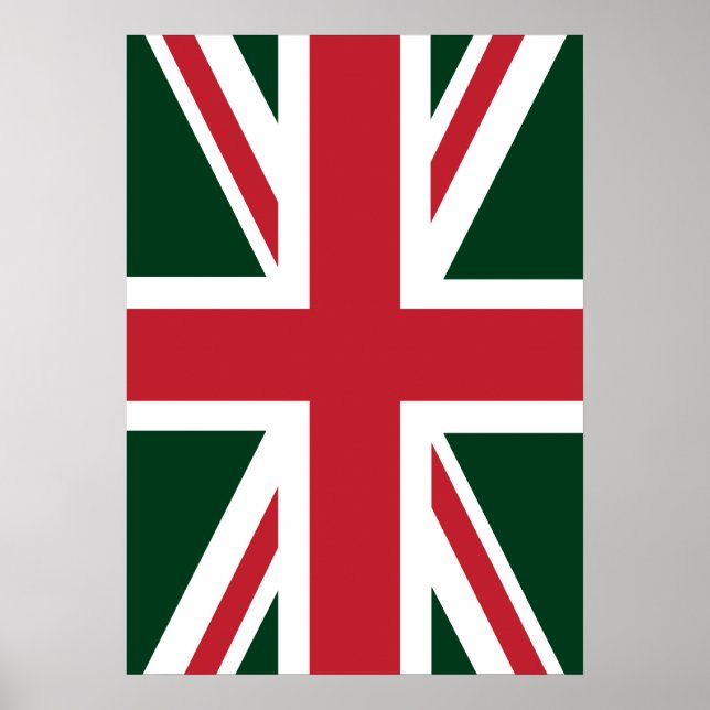 Poster Drapeau cool vert foncé rouge Union Jack britanniq (Devant)