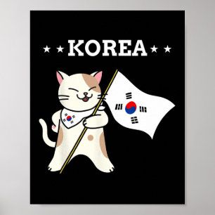 Poster Drapeau Coréen Et Chat Corée Du Sud