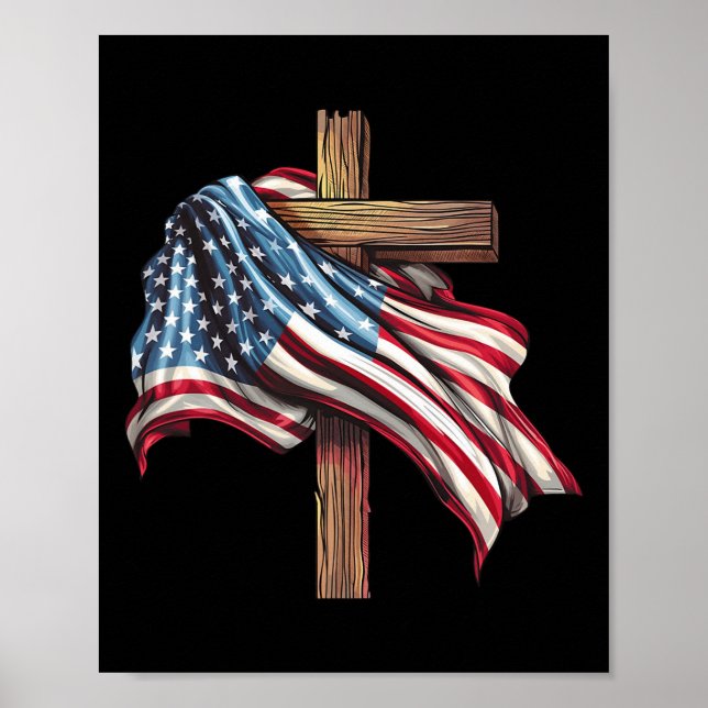 Poster Drapeau Croix chrétienne Jésus 4 juillet Hommes Fe (Devant)