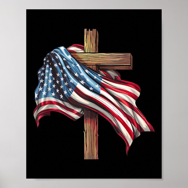 Poster Drapeau Croix chrétienne Jésus 4 juillet Patriotiq (Devant)