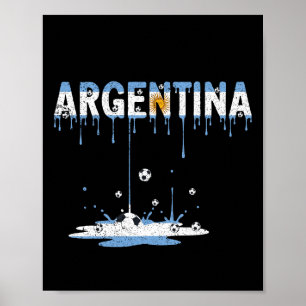 Poster Drapeau d'Argentine qui dégouline de football