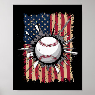 Poster Drapeau de baseball Us