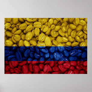 Poster Drapeau de Colombie avec café